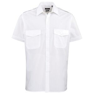 Premier Mens Short Sleeve Pilot Plain Work Shirt / White